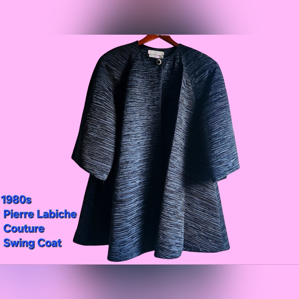 Vintage 80s Pierre Labiche Couture Paris Plisse Black Opera Swing Coat M L XL